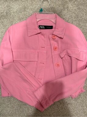 ZARA pink cropped jean jacket